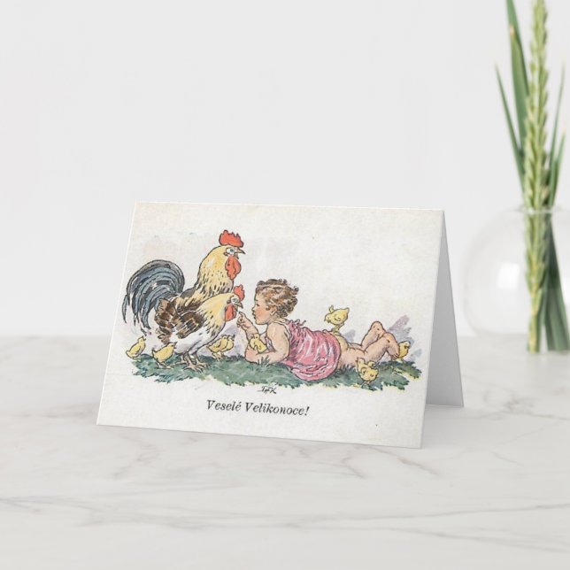 Vintagetjeck/slovakiskt påskkort helgkort (Framsida)