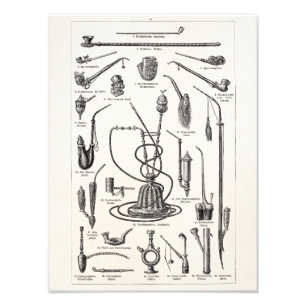Vintagetobakrör och gammal Hookahillustration Fototryck