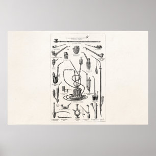 Vintagetobakrör och gammal Hookahillustration Poster