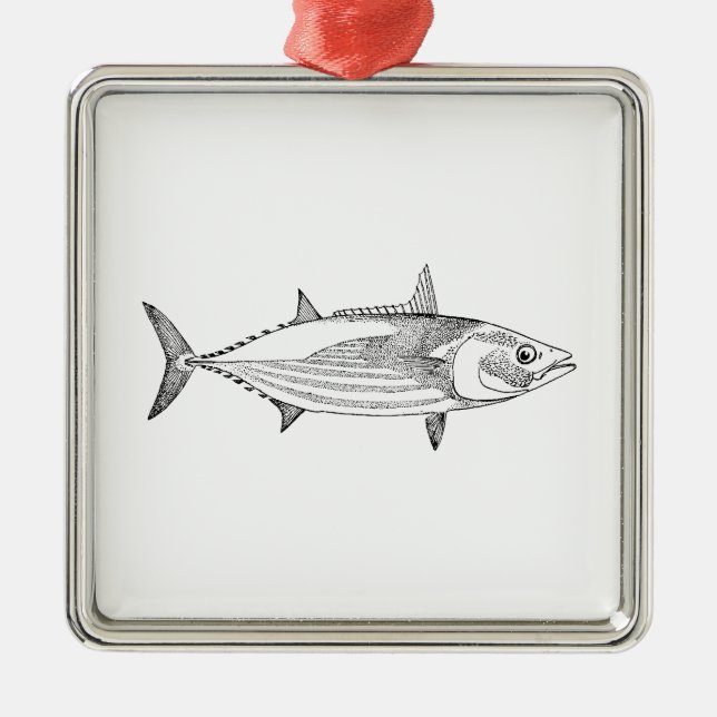 Vintagetonfiskfisken fodrar konst julgransprydnad metall (Framsidan)