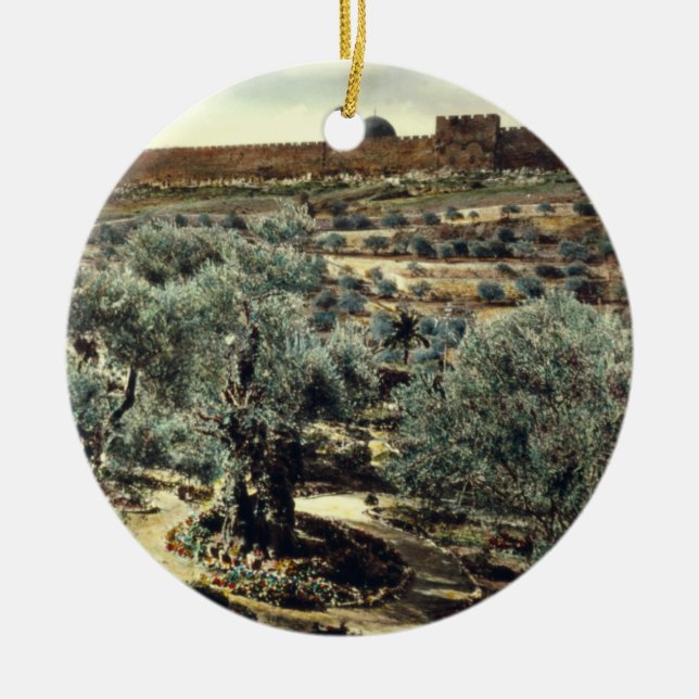 Vintageträdgård av Gethsemane Jerusalem Israel Julgransprydnad Keramik (Framsidan)