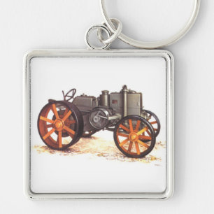 Vintagetraktor Fyrkantig Silverfärgad Nyckelring