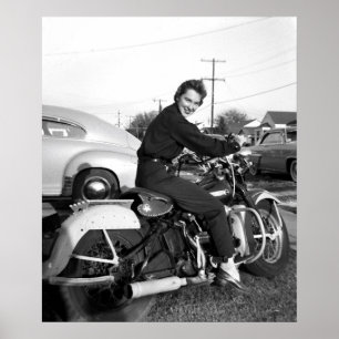 Vintagetryck av chickkvinnaflickan på motorcykeln poster