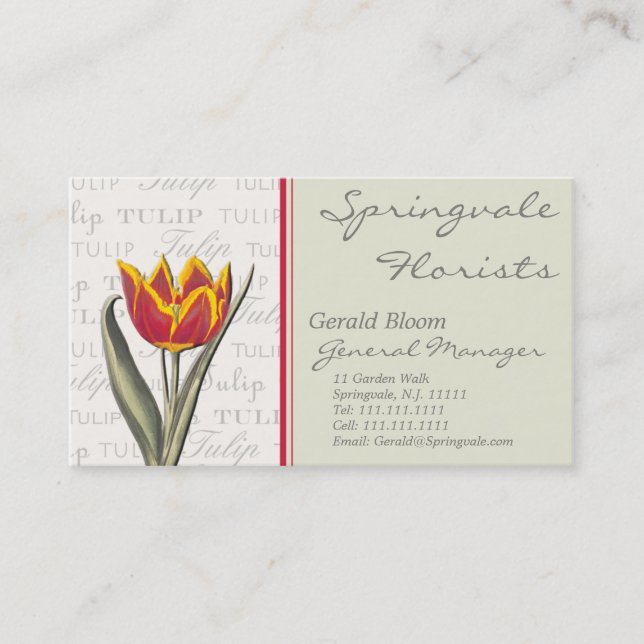 Vintagetulpanvisitkort för blomsterhandlaren, visitkort (Framsida)
