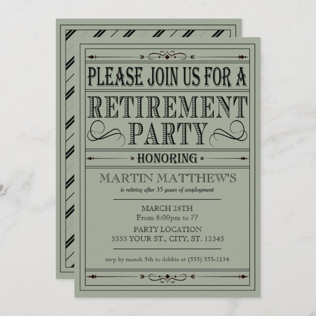 Vintagetypografi, pensionpartyinbjudningar inbjudningar (Fram/baksida)