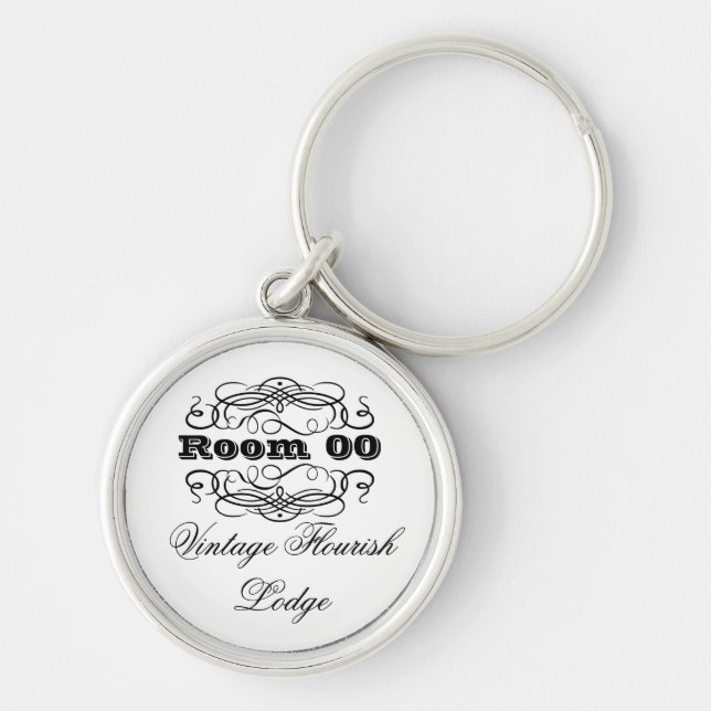 Vintagetypografihotellrum Rund Silverfärgad Nyckelring (Framsidan)