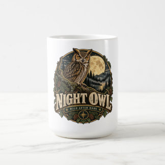 Vintageuggla under fullmåne kaffemugg