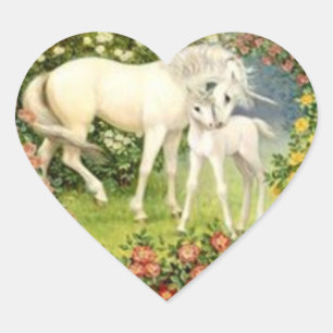 VintageUnicorn och föl Hjärtformat Klistermärke