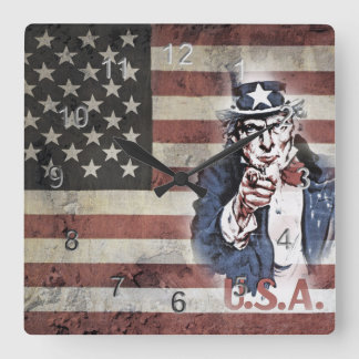 VintageUS-flagga och Uncle Sam Fyrkantig Klocka