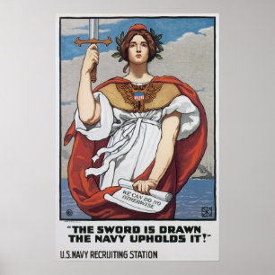 VintageUS-marinen svärd dras Poster