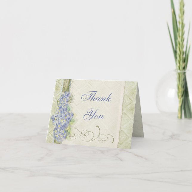 Vintageutseende Blå blomster Hydrangea virvlar Tack Kort (Framsida)