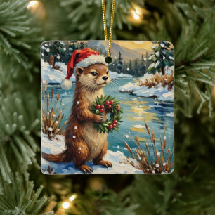 Vintageutter med julkrans av Frozen Julgransprydnad Keramik