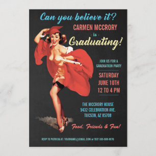 Vintageutvikningsflicka för studentkort inbjudningar