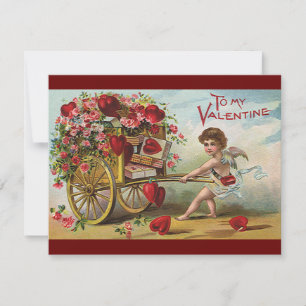 Vintagevalentines dayängel, vagn av kärlekhjärtor julkort