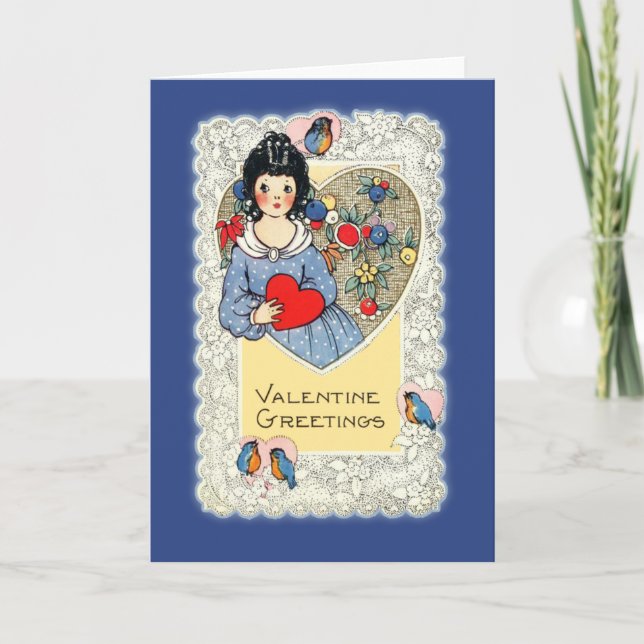 Vintagevalentinkort med bluebirds helgkort (Framsida)