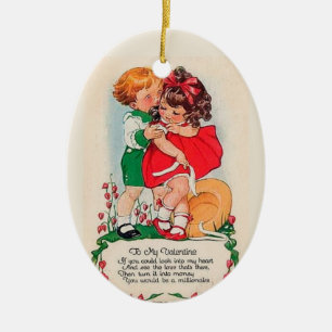 Vintagevalentinkyss Julgransprydnad Keramik