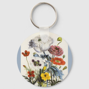 Vintagevallmor i trädgården, Victorianblommor Nyckelring