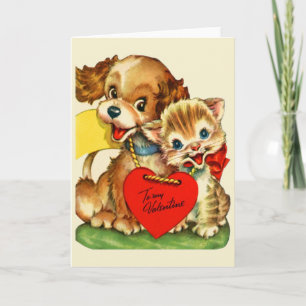 Vintagevalp- och kattungevalentin kort för dag