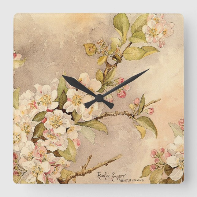Vintagevårblommar Fyrkantig Klocka (Framsida)