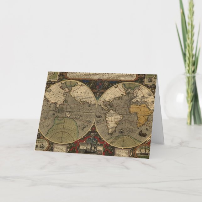 Vintagevärldskarta 1595 av Jodocus Hondius Kort (Framsida)