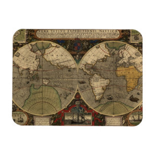 Vintagevärldskarta 1595 av Jodocus Hondius Magnet