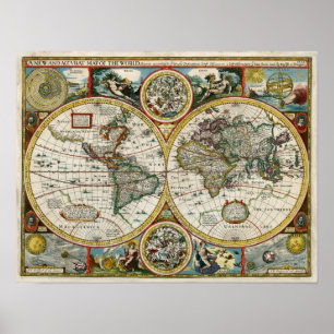 Vintagevärldskarta 1627 poster