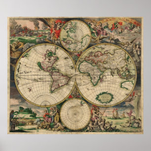 Vintagevärldskarta 1689 poster