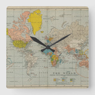 Vintagevärldskarta 1910 fyrkantig klocka