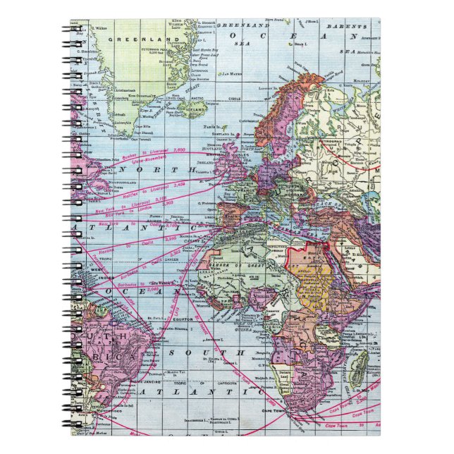 Vintagevärldskarta Anteckningsbok Med Spiral (Framsidan)