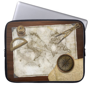 Vintagevärldskarta och verktyg laptop sleeve