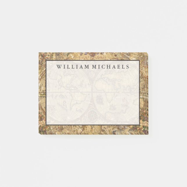 Vintagevärldskarta Post-it Block (Framsida)