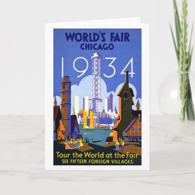 Vintagevärldsmässa Chicago 1934 Kort (Framsida)