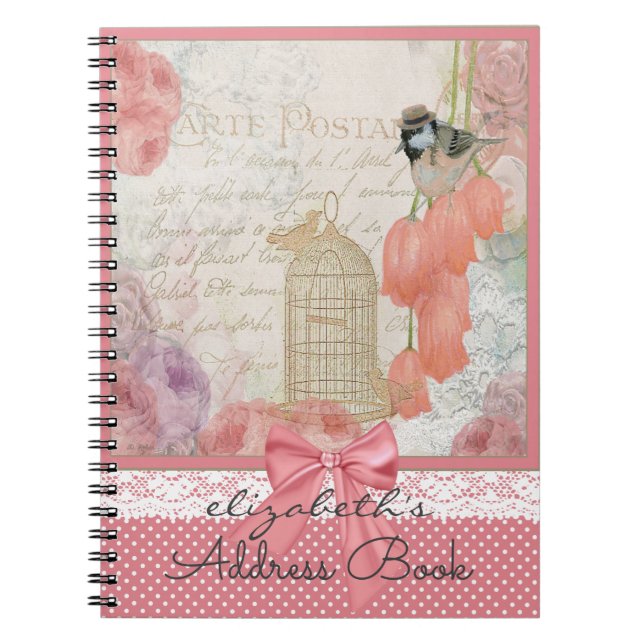 Vintagevattenfärgen blommar med fågeln anteckningsbok (Framsidan)