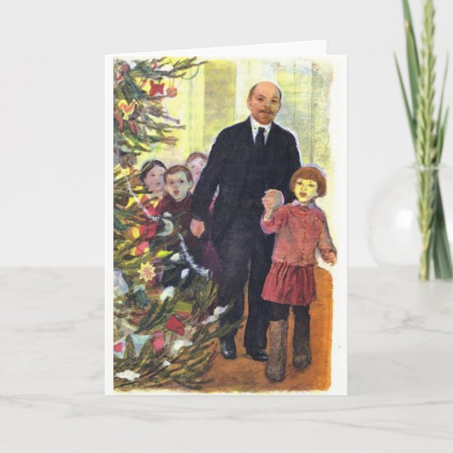 Vintagevattenfärgjul med Lenin Helgkort (Framsida)