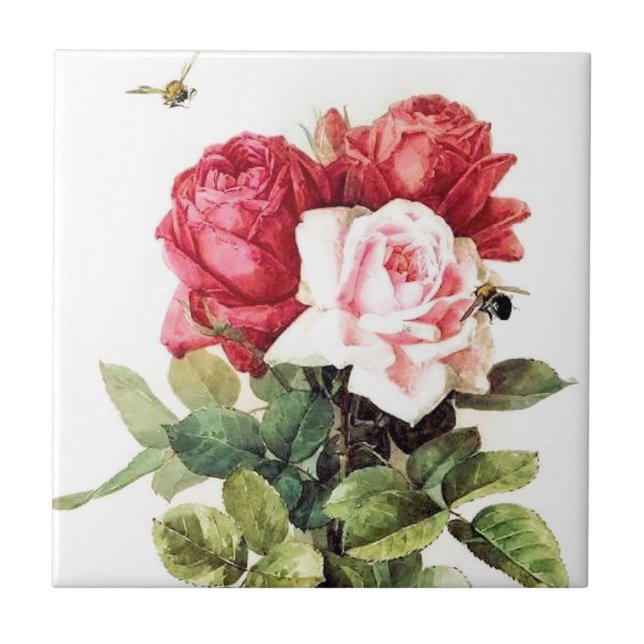 VintageVictorianbukett med rosor Kakelplatta (Framsidan)