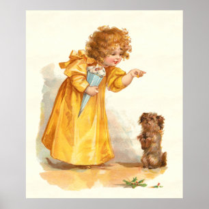 VintageVictorianflicka och hund av Frances Poster