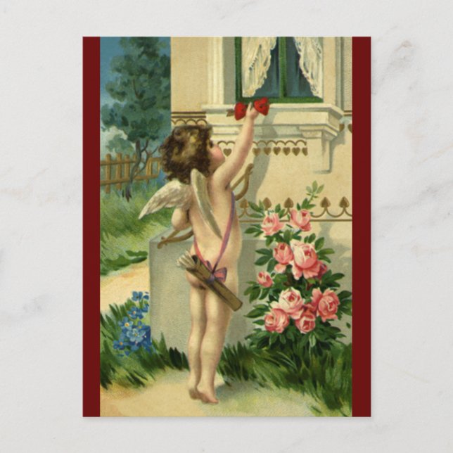 VintageVictorianvalentin dag, ängelhjärtor Helg Vykort (Framsida)