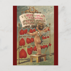 VintageVictorianvalentines day, Cupid och hjärtor Helg Vykort