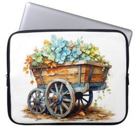 Vintagevildblommor i en trävagn laptop fodral