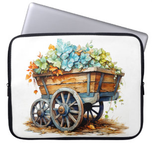Vintagevildblommor i en trävagn laptop fodral