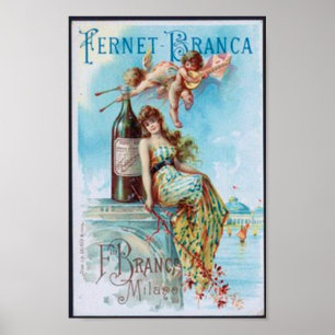 Vintagevin med damen och Cupids Poster