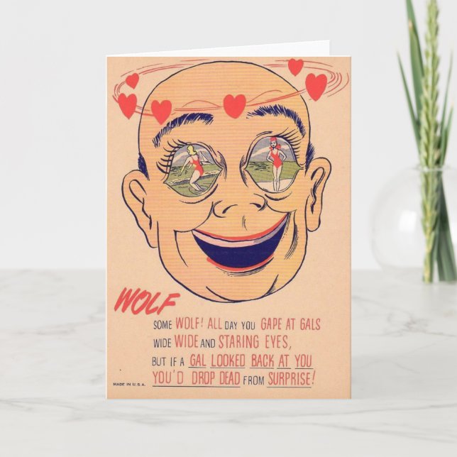 Vintagevinägervalentin - varg, helgkort (Framsida)