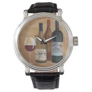 Vintagevinflaskor och vinexponeringsglas armbandsur