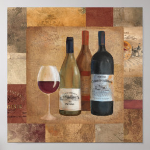 Vintagevinflaskor och vinexponeringsglas poster