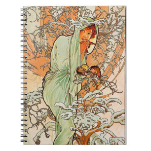 Vintagevinter av Alphonse Mucha Anteckningsbok Med Spiral