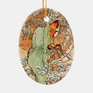 Vintagevinter av Alphonse Mucha Julgransprydnad Keramik