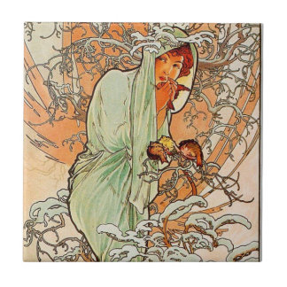 Vintagevinter av Alphonse Mucha Kakelplatta