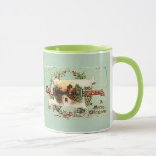 Vintagevinterplats och julhälsning mugg