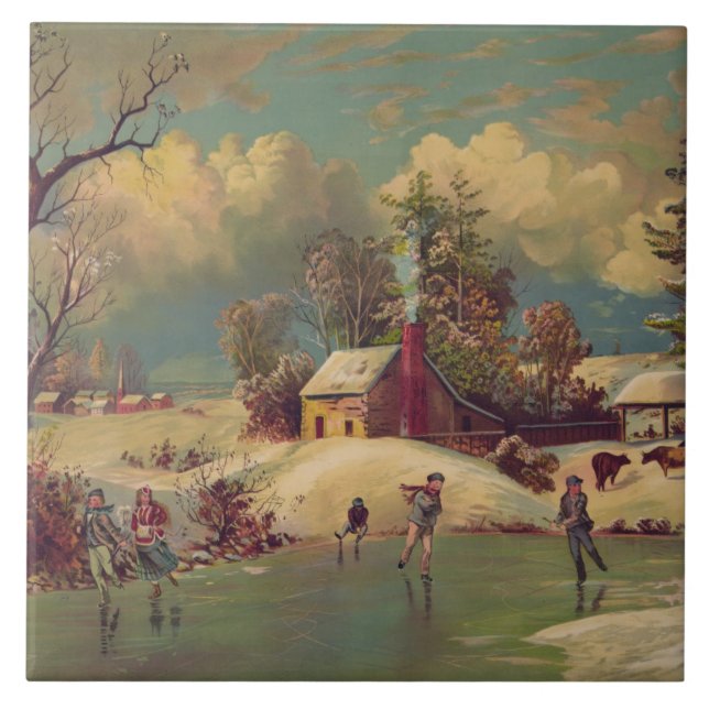 Vintagevinterplatsen belägger med tegel kakelplatta (Framsidan)