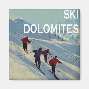 Vintagevintersportar, skidar italien, Dolomites Magnet